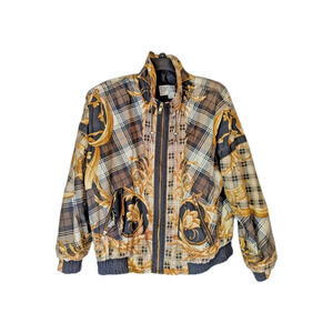 GIACCA SPORT Women's Vintage Blk/Gold Baroque-Style Print Jacket Sz Small
